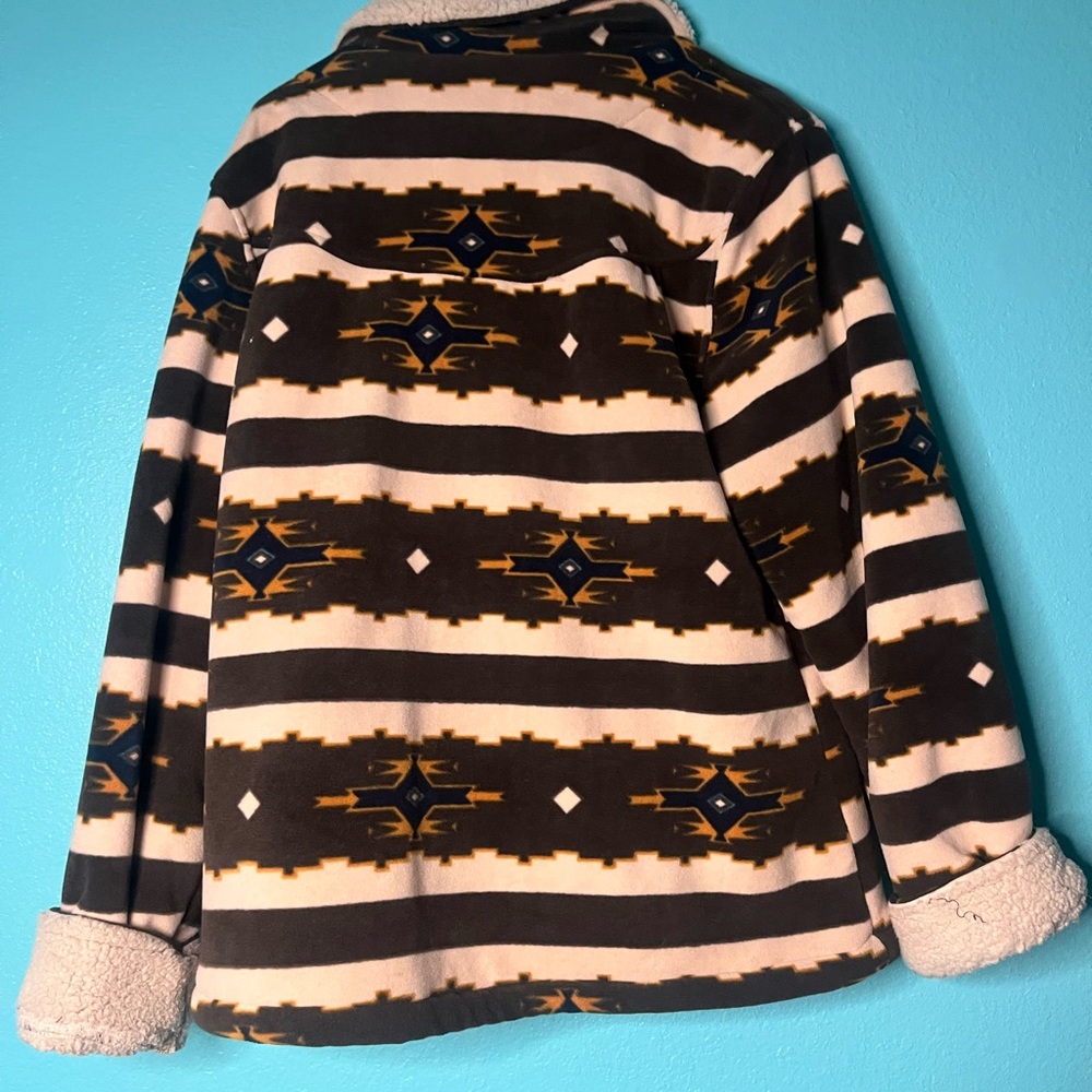 Teddy-Lined Patterned Jacket in Black & Cream